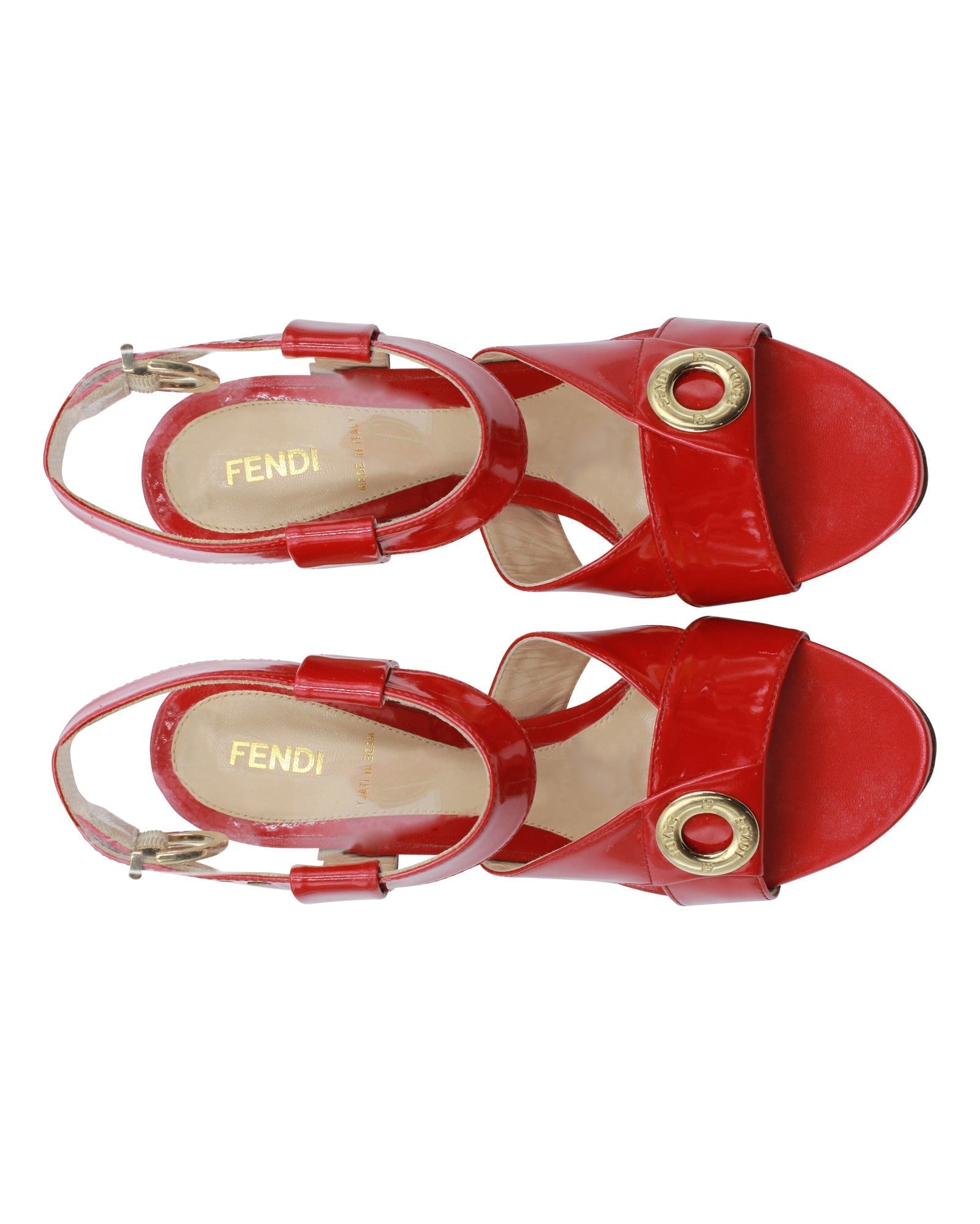 Fendi Ankle Strap High Heel Sandals in Red Patent Leather