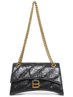 Balenciaga Crush Chain Strap Small Leather Shoulder Bag Gold Black