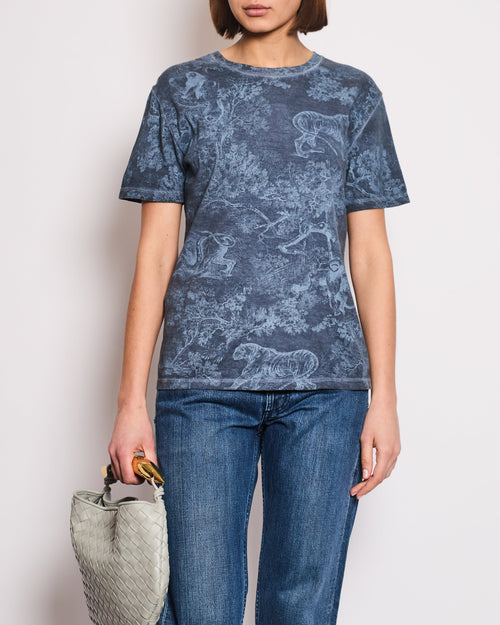 Christian Dior Blue Round Neck Toile De Jouy Print T-Shirt Size S (UK 8)