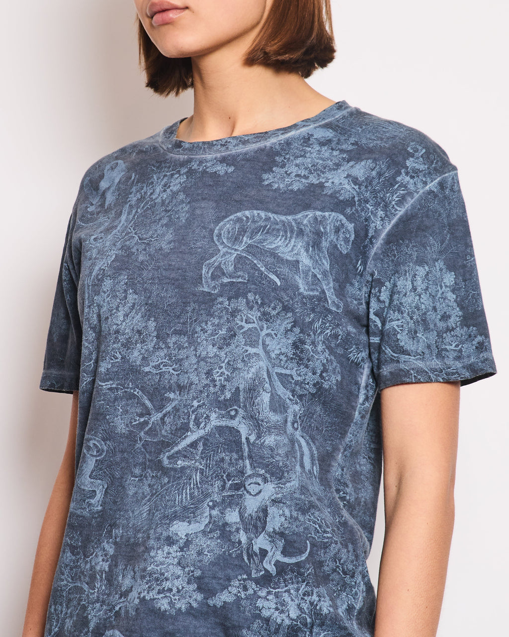 Christian Dior Blue Round Neck Toile De Jouy Print T-Shirt Size S (UK 8)