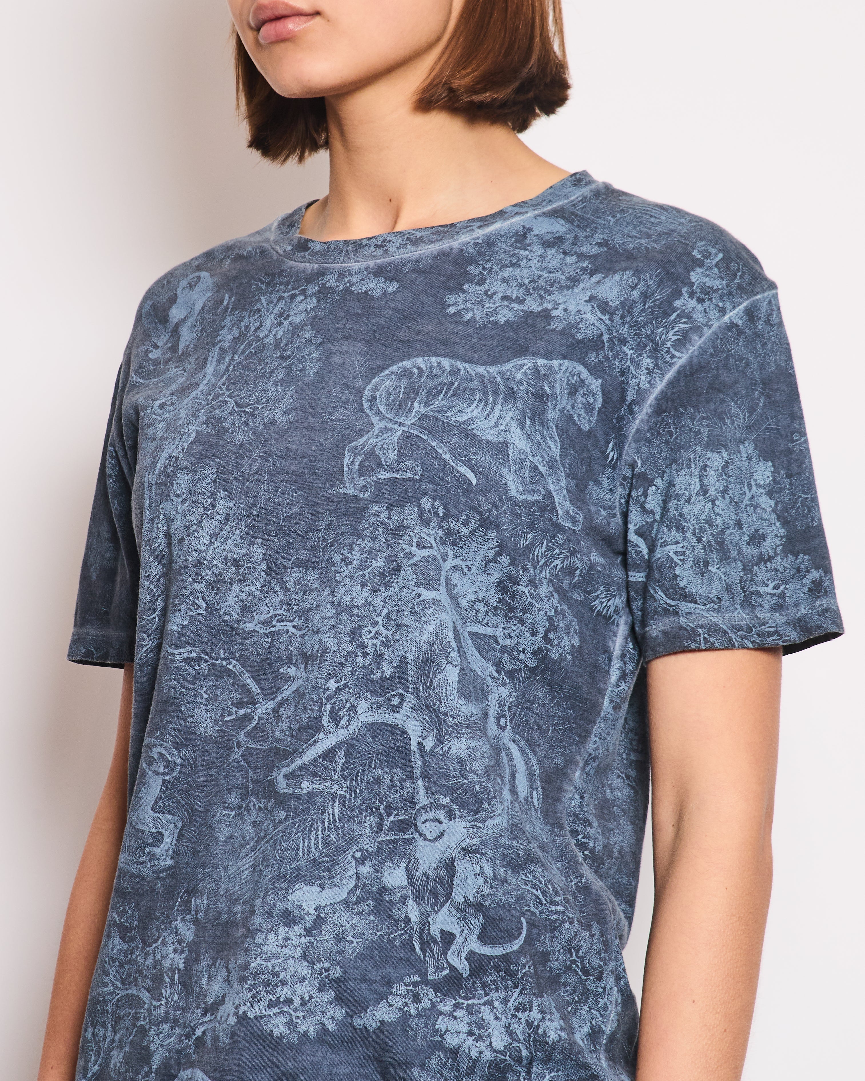 Christian Dior Blue Round Neck Toile De Jouy Print T-Shirt Size S (UK 8)