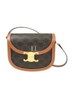 CELINE Teen Besace Triomphe in Triomphe Canvas and Calfskin Shoulder Bag Tan