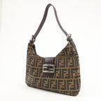 FENDI Zucca Canvas Leather Shoulder Bag Brown Black 26569