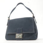 FENDI Mamma Baguette Canvas Leather Shoulder Bag Navy 26325