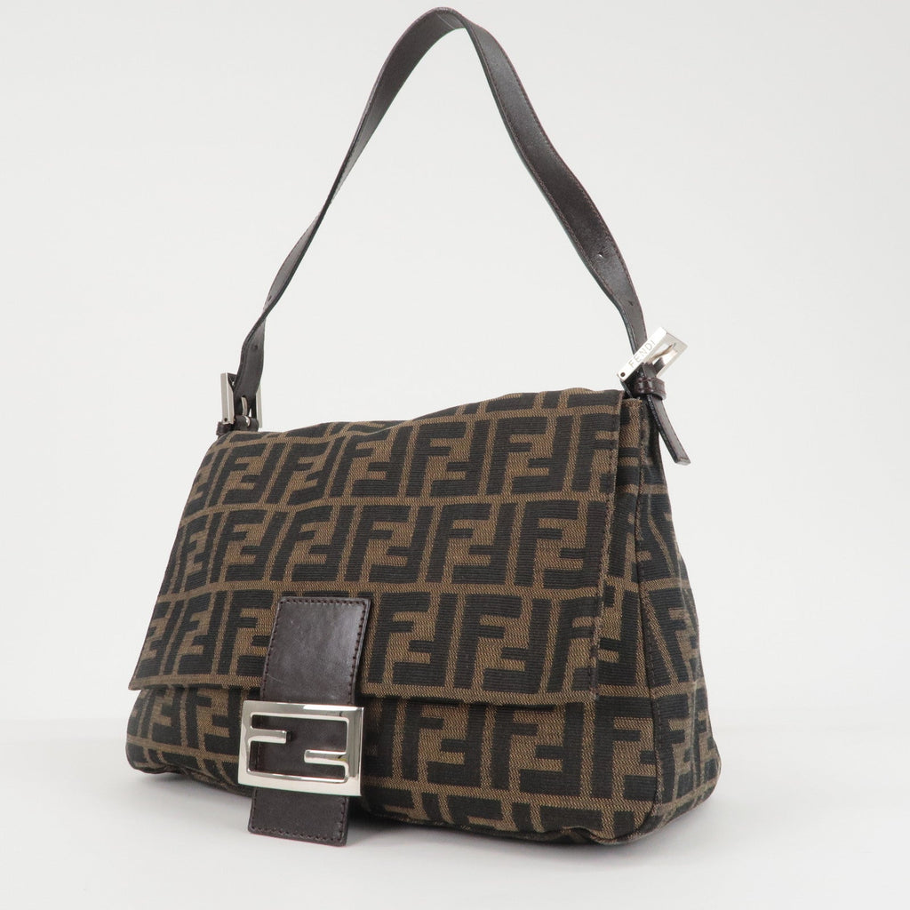 FENDI Zucchino Mamma Baguette Canvas Leather Bag Brown Black 26325