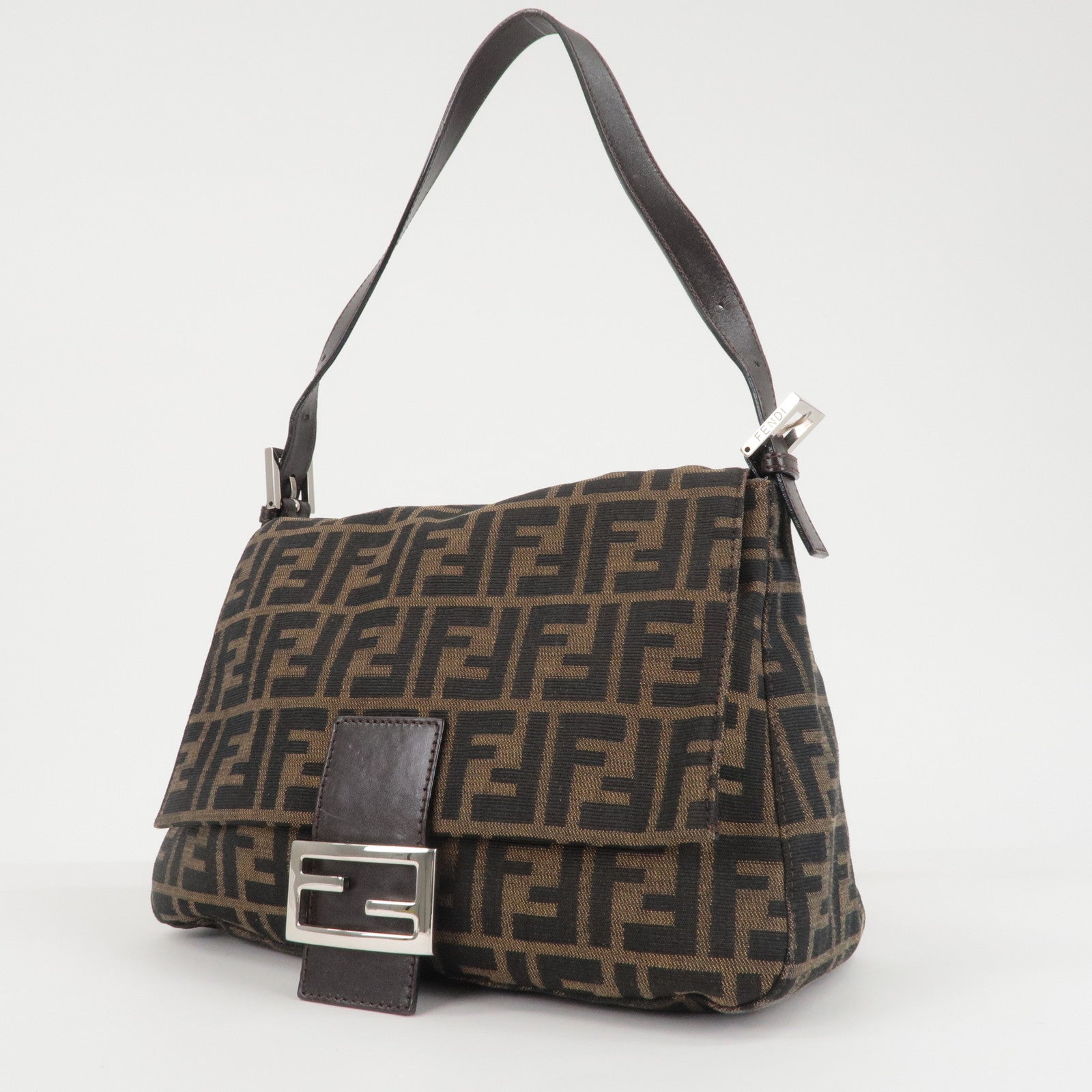 FENDI Zucchino Mamma Baguette Canvas Leather Bag Brown Black 26325