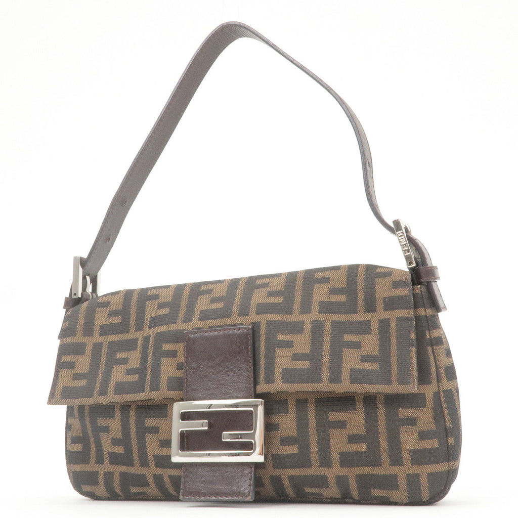 FENDI Zucca Mamma Baguette Canvas Leather Bag Brown Black 26424