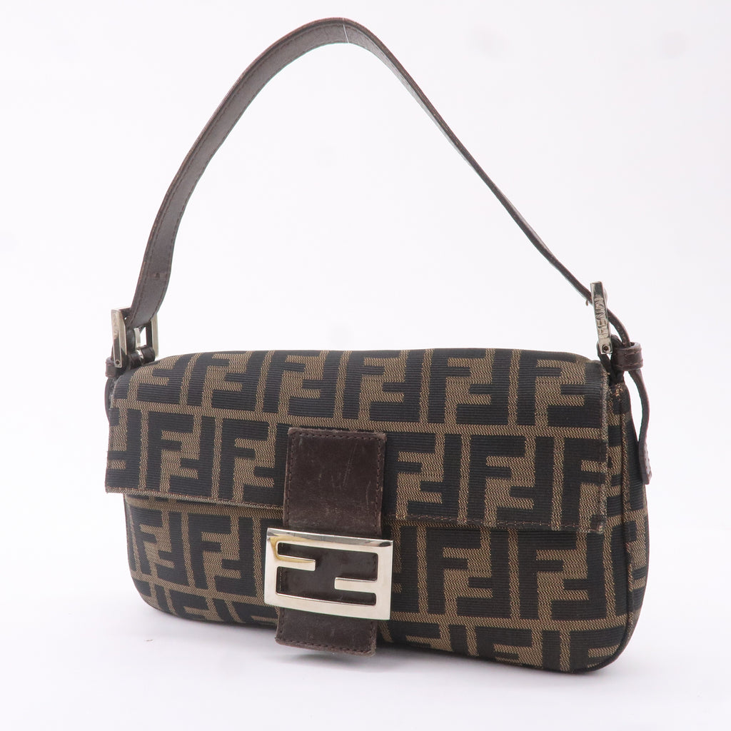 FENDI Mamma Baguette Zucca Canvas Leather Bag Brown 26424