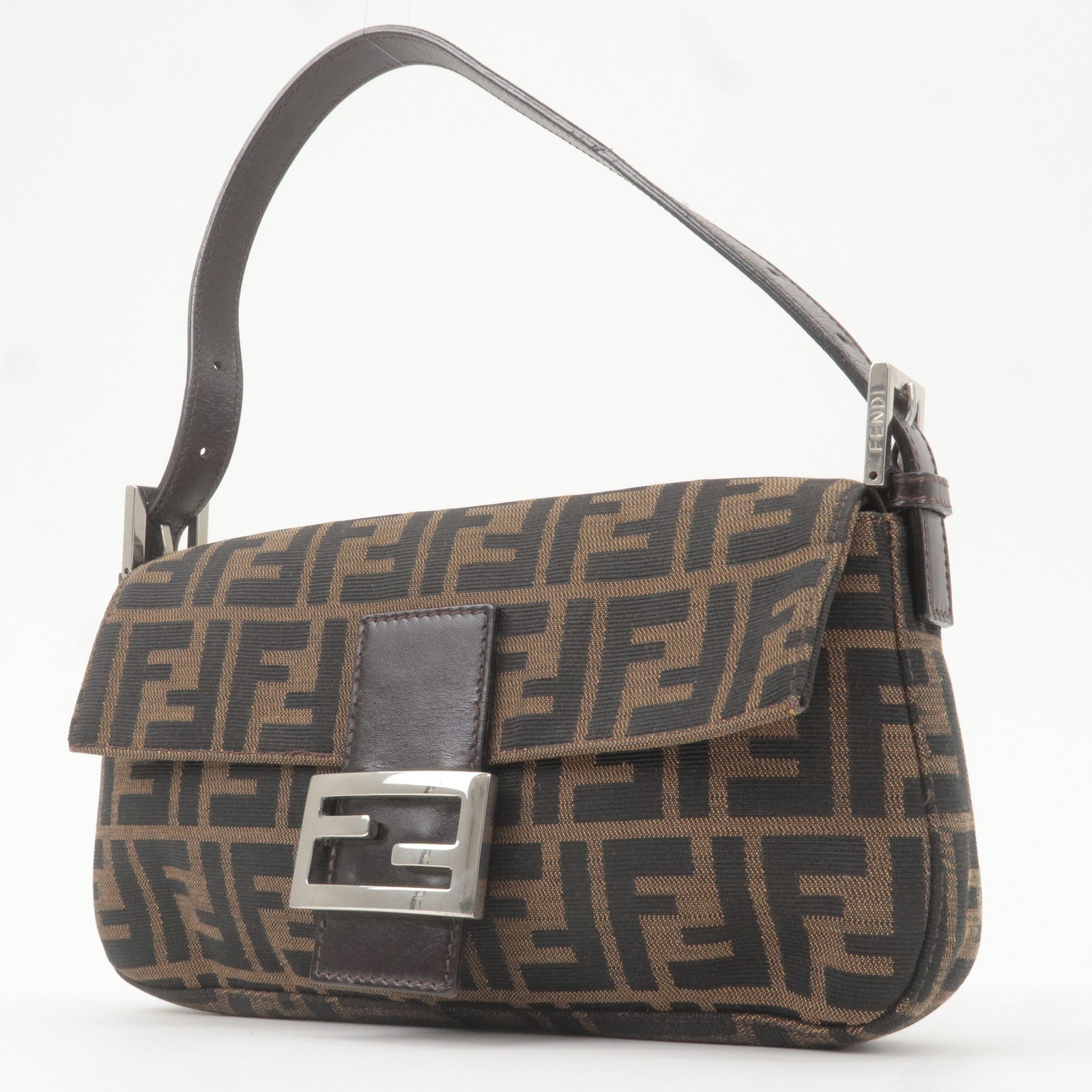 FENDI Mamma Baguette Zucca Canvas Leather Bag Beige 26424