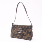 FENDI Zucca Canvas Leather Shoulder Bag Khaki Black Brown 26566