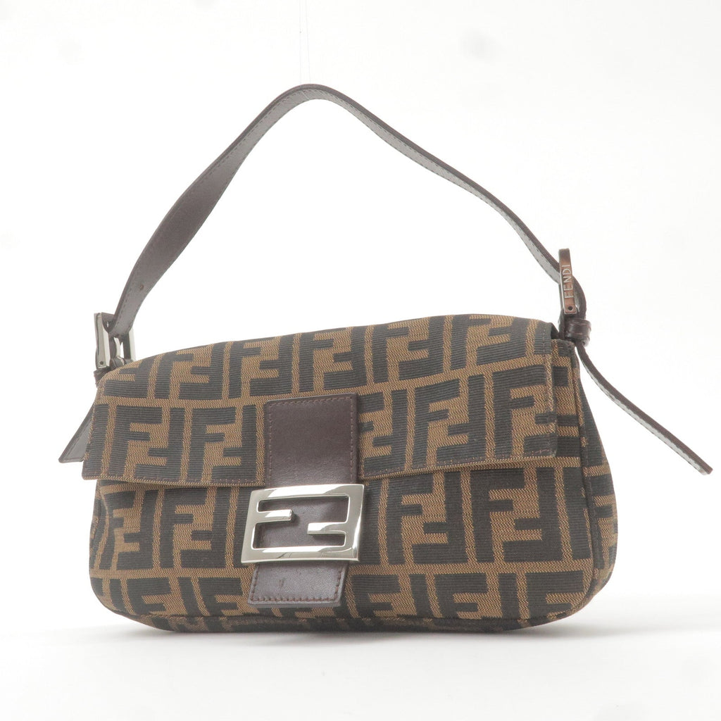 FENDI Zucca Mamma Baguette Canvas Leather Shoulder Bag 26424
