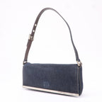 FENDI Denim Leather Shoulder Bag Hand Bag Navy Brown 26640