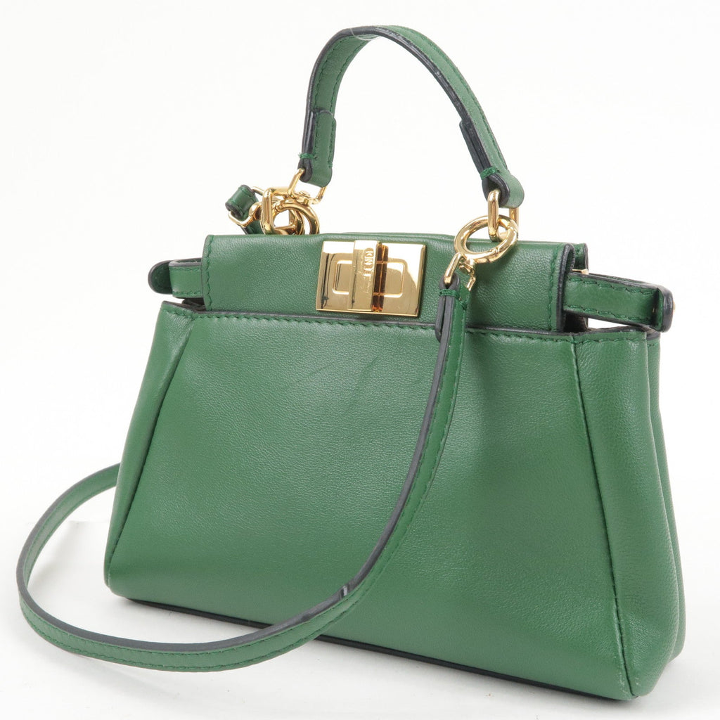 FENDI Micro Peekaboo Leather 2Way Bag Hand Bag Green 8M0355