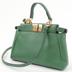 FENDI Micro Peekaboo Leather 2Way Bag Hand Bag Green 8M0355