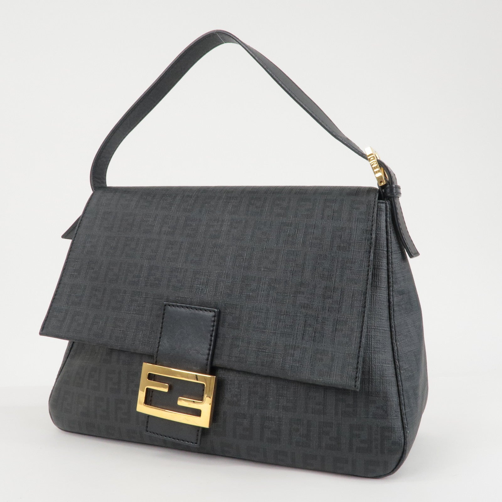 FENDI Zucchino Mamma Baguette PVC Leather Bag Black 8BR001