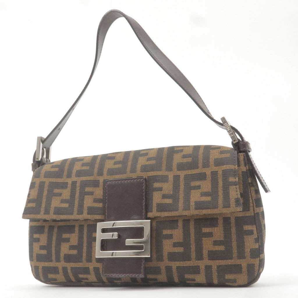 FENDI Zucca Mamma Baguette Canvas Leather Bag Brown Black 26424