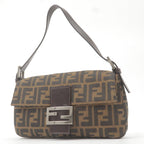 FENDI Zucca Mamma Baguette Canvas Leather Bag Brown Black 26424
