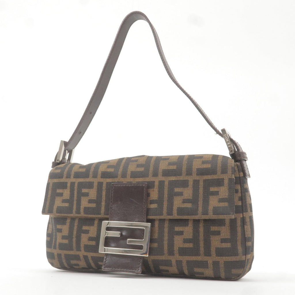 FENDI Zucca Mamma Baguette Canvas Leather Shoulder Bag 26424