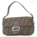 FENDI Zucca Mamma Baguette Canvas Leather Bag Brown Black 26424