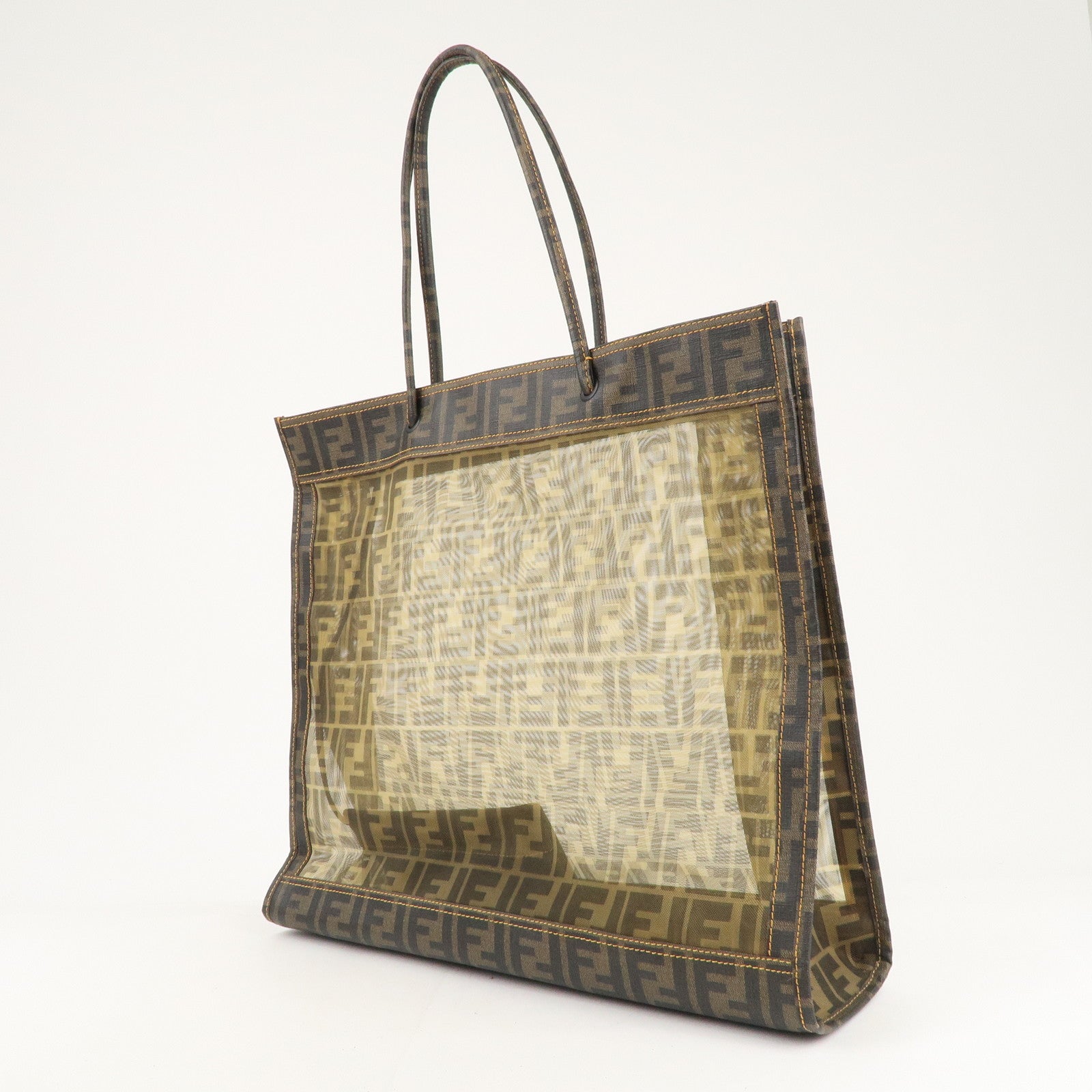 FENDI Zucca Mesh PVC Tote Bag Brown Black 8BH184