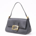 FENDI Zucchino Mamma Baguette PVC Leather Hand Bag Black 8BR180