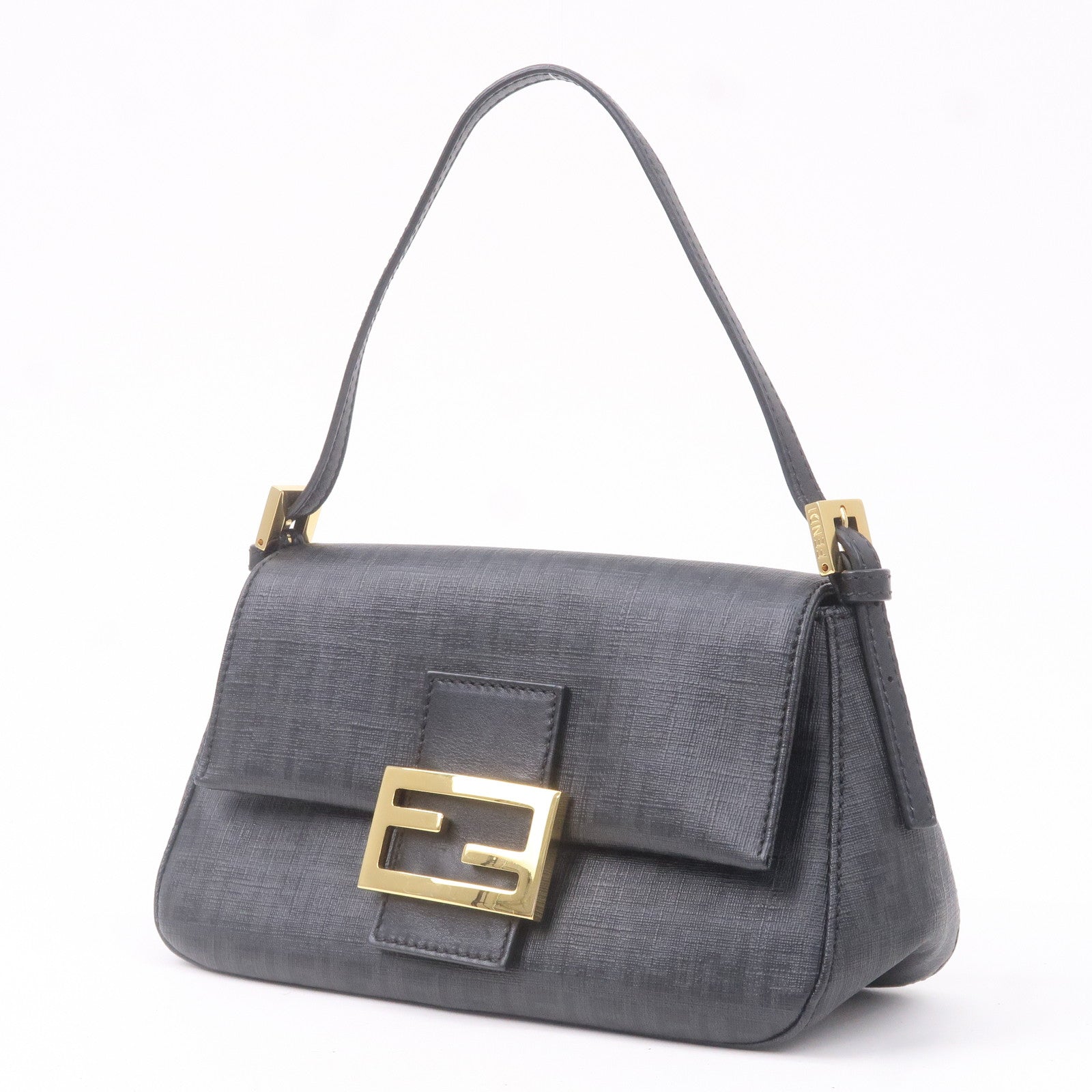 FENDI Zucchino Mamma Baguette PVC Leather Hand Bag Black 8BR180