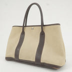 HERMES Canvas Leather Garden Party PM Tote Bag Beige G Stamp