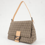 FENDI Mamma Baguette Zucchino Leather Shoulder Bag Beige 8BR001