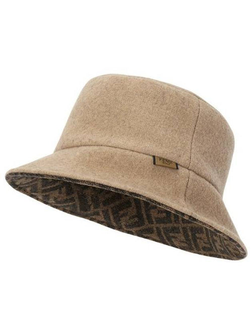 Fendi FF Logo Wool Bucket Hat Camel
