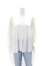 Chloe Womens Button Front Long Sleeve Crew Neck Silk Shirt White