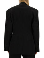 Balenciaga Cinched Double Breasted Wool Jacket Black