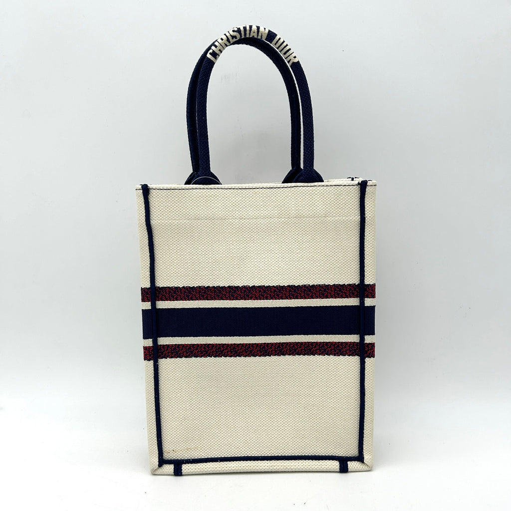 CHRISTIAN DIOR Canvas Embroidered Vertical Book Tote White di8892fe