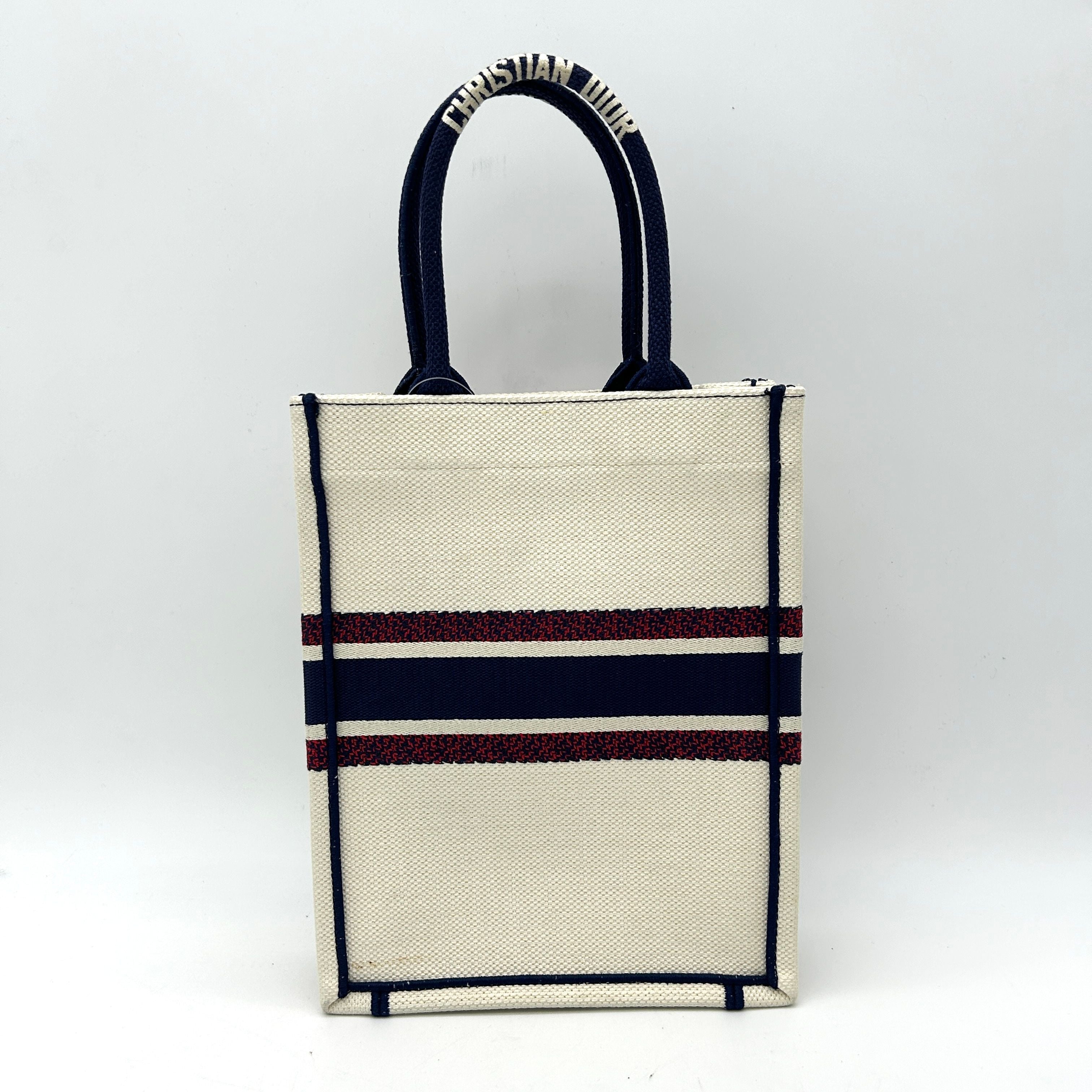 CHRISTIAN DIOR Canvas Embroidered Vertical Book Tote White di8892fe