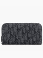Oblique Jacquard Zipper Long Wallet Black Dior