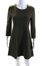 Chloe Womens Long Sleeved Round Neck A Line Short Dress Olive Green