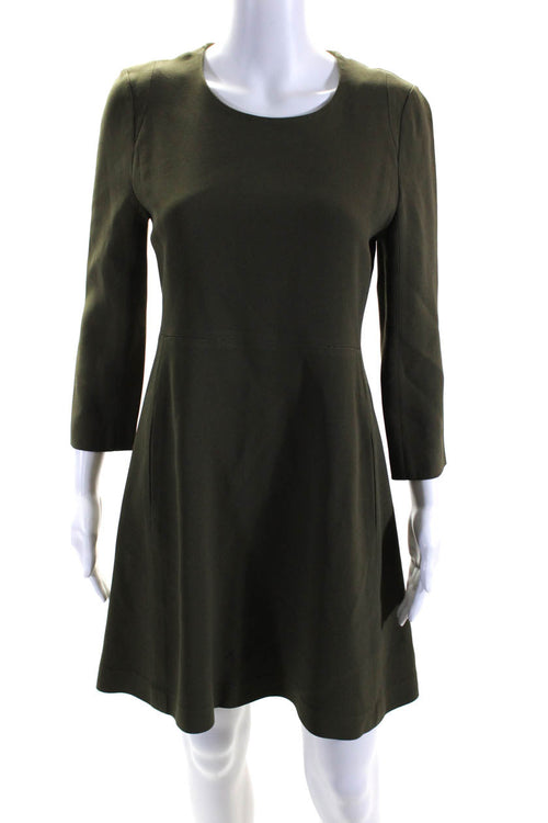 Chloe Womens Long Sleeved Round Neck A Line Short Dress Olive Green