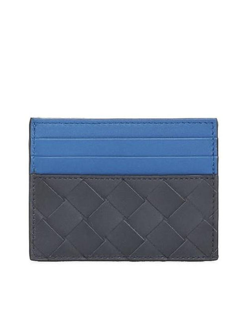 Bottega Veneta Intrecciato Two-Tone Card Wallet Blue Black
