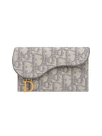 Oblique Jacquard Saddle Flap Compact Zipper Card Wallet Grey Dior