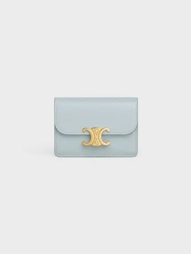 CELINE Triomphe Shiny Calfskin Flap Card Holder Ice Blue