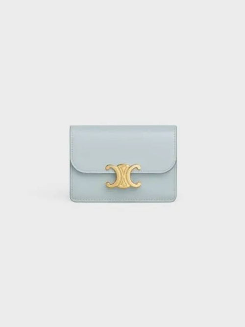 CELINE Triomphe Shiny Calfskin Flap Card Holder Ice Blue