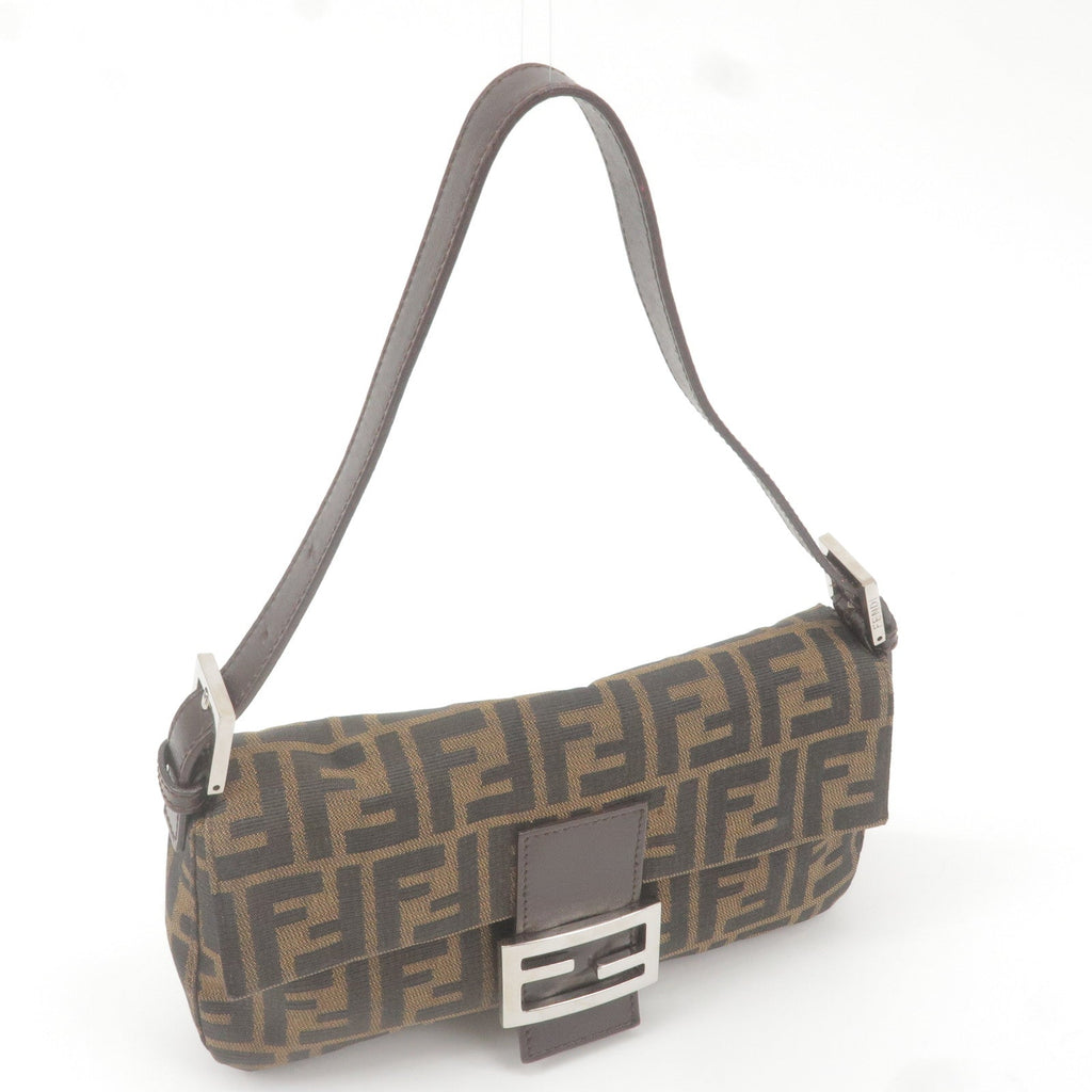 FENDI Zucca Mamma Baguette Canvas Leather Shoulder Bag 26424
