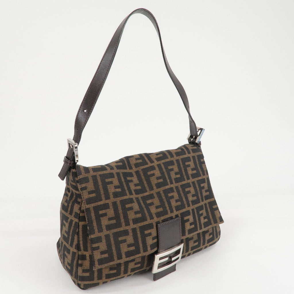 FENDI Zucchino Mamma Baguette Canvas Leather Bag Brown Black 26325