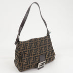 FENDI Zucchino Mamma Baguette Canvas Leather Bag Brown Black 26325