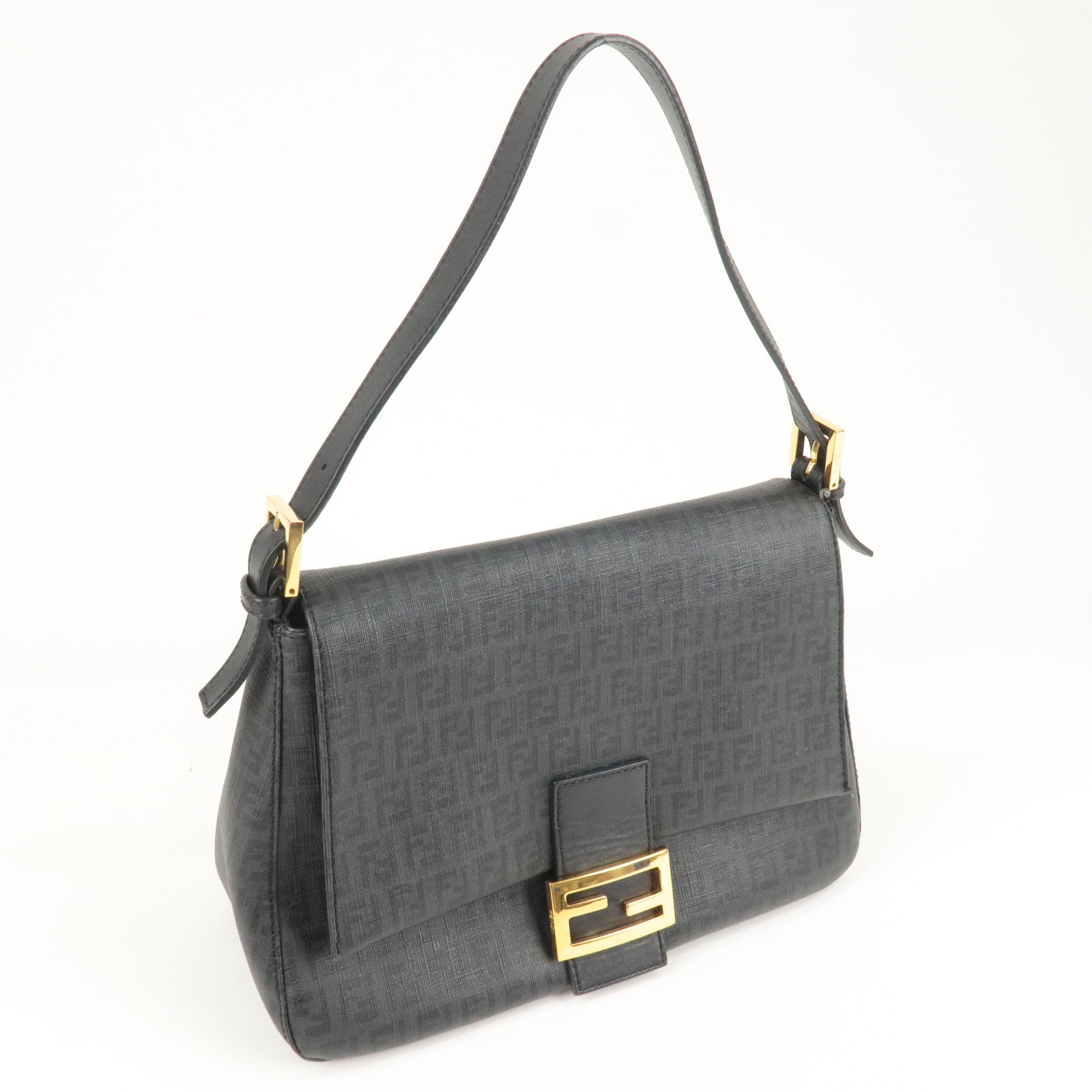 FENDI Zucchino Mamma Baguette Canvas Leather Shoulder Bag 8BR001