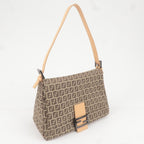 FENDI Mamma Baguette Zucchino Leather Shoulder Bag Beige 8BR001