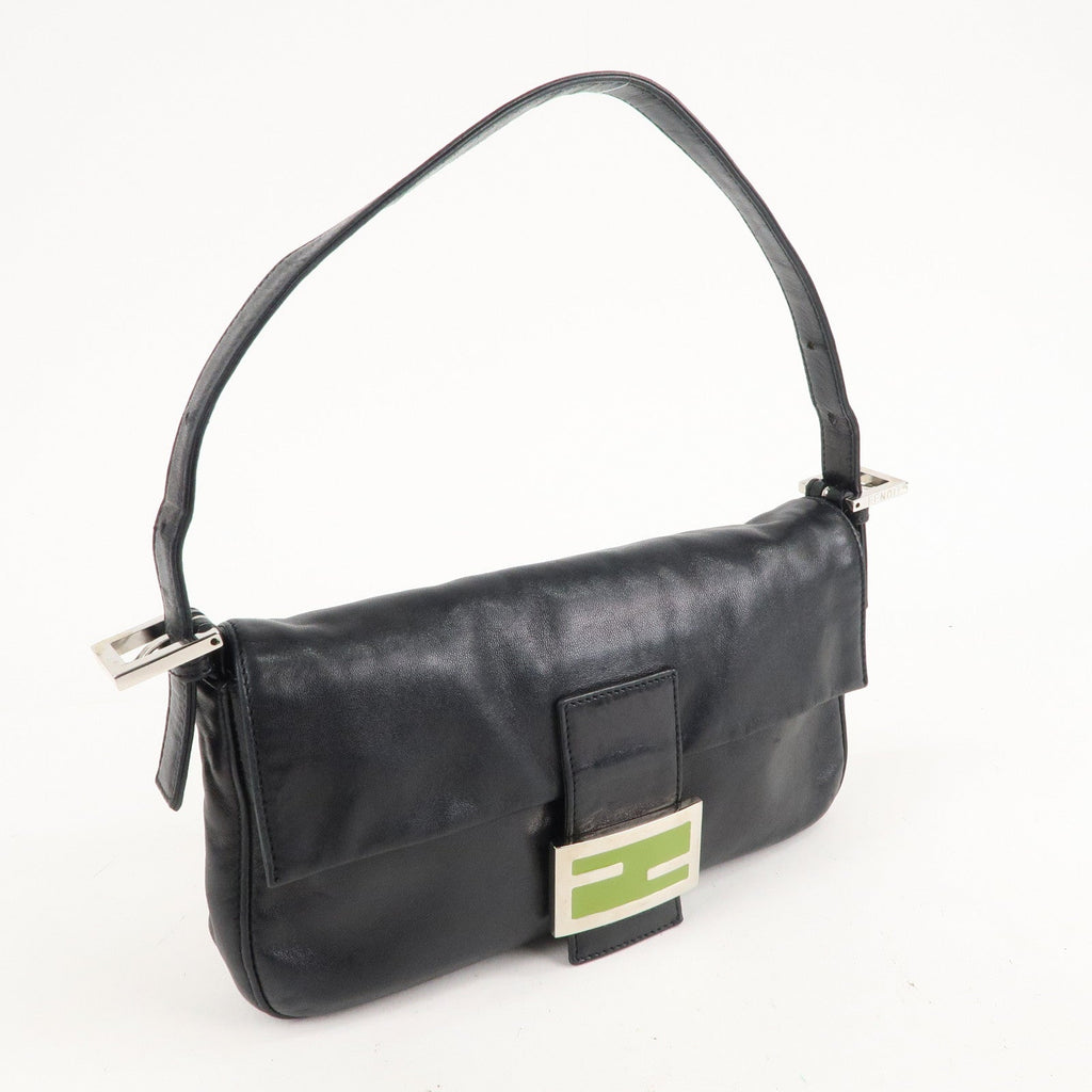 FENDI Mamma Baguette Leather Hand Bag Shoulder Bag Black Green