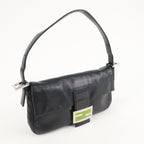FENDI Mamma Baguette Leather Hand Bag Shoulder Bag Black Green