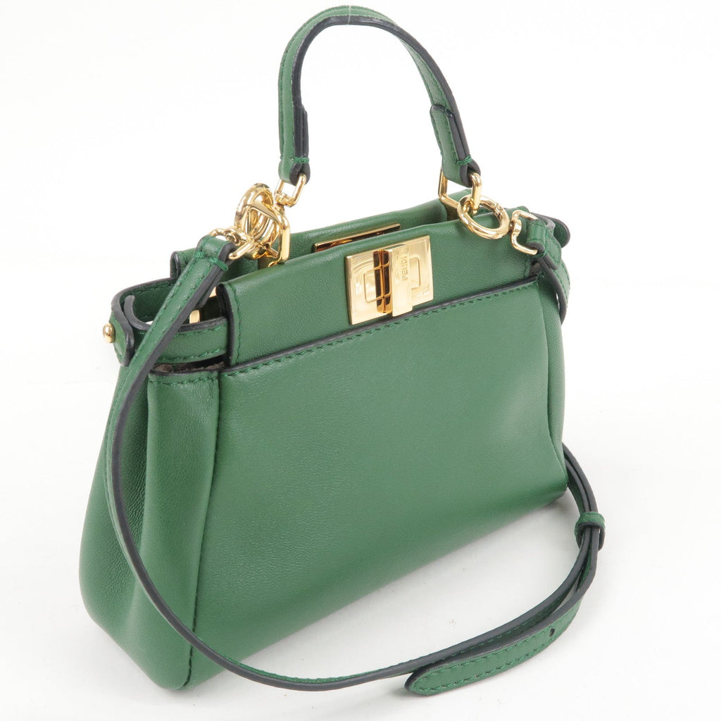 FENDI Micro Peekaboo Leather 2Way Bag Hand Bag Green 8M0355