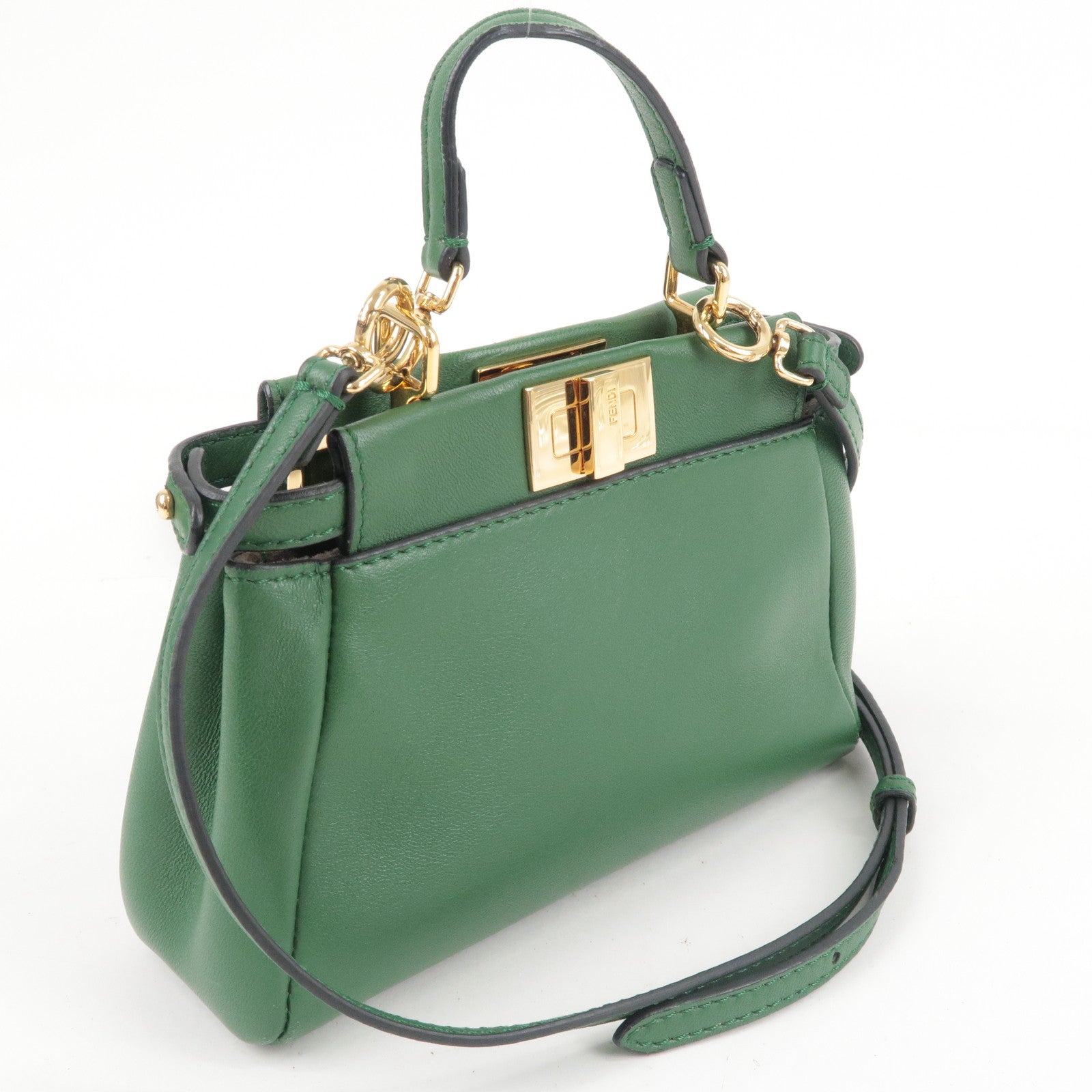 FENDI Micro Peekaboo Leather 2Way Bag Hand Bag Green 8M0355