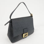 FENDI Zucchino Mamma Baguette PVC Leather Bag Black 8BR001
